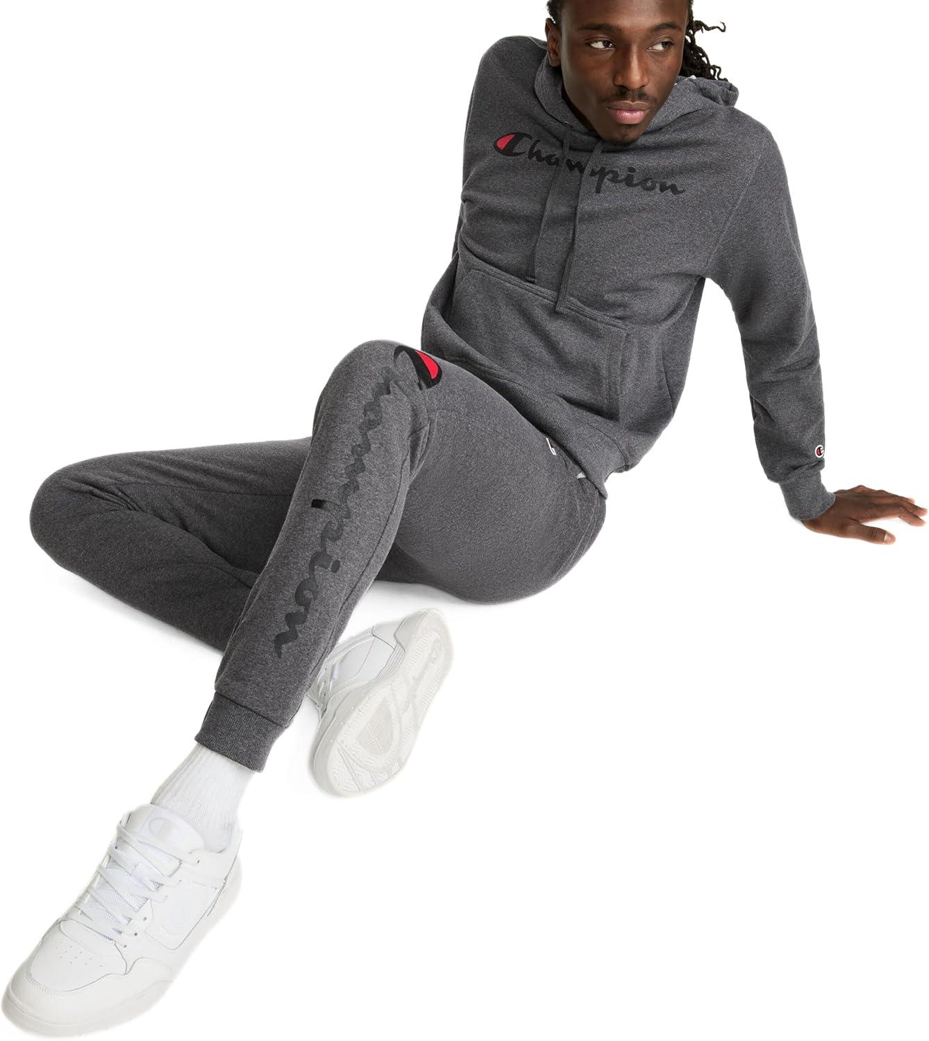 imageChampion Mens Fleece Script Logo Hoodie Reg Or Big ampamp TallGranite Heather Classic Script Logo