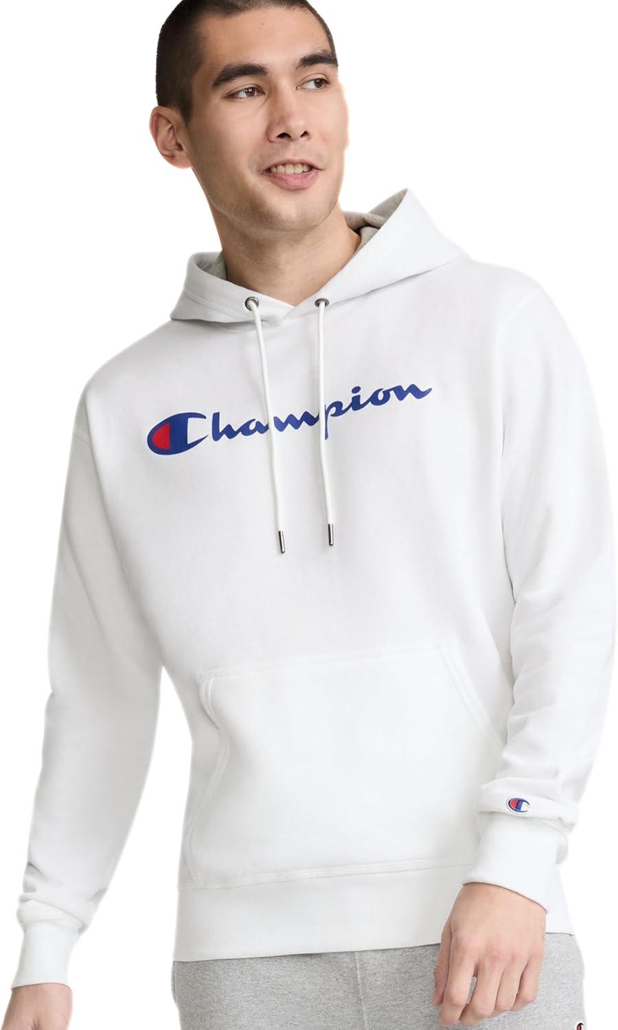 imageChampion Mens Fleece Script Logo Hoodie Reg Or Big ampamp TallWhite Classic Script Logo