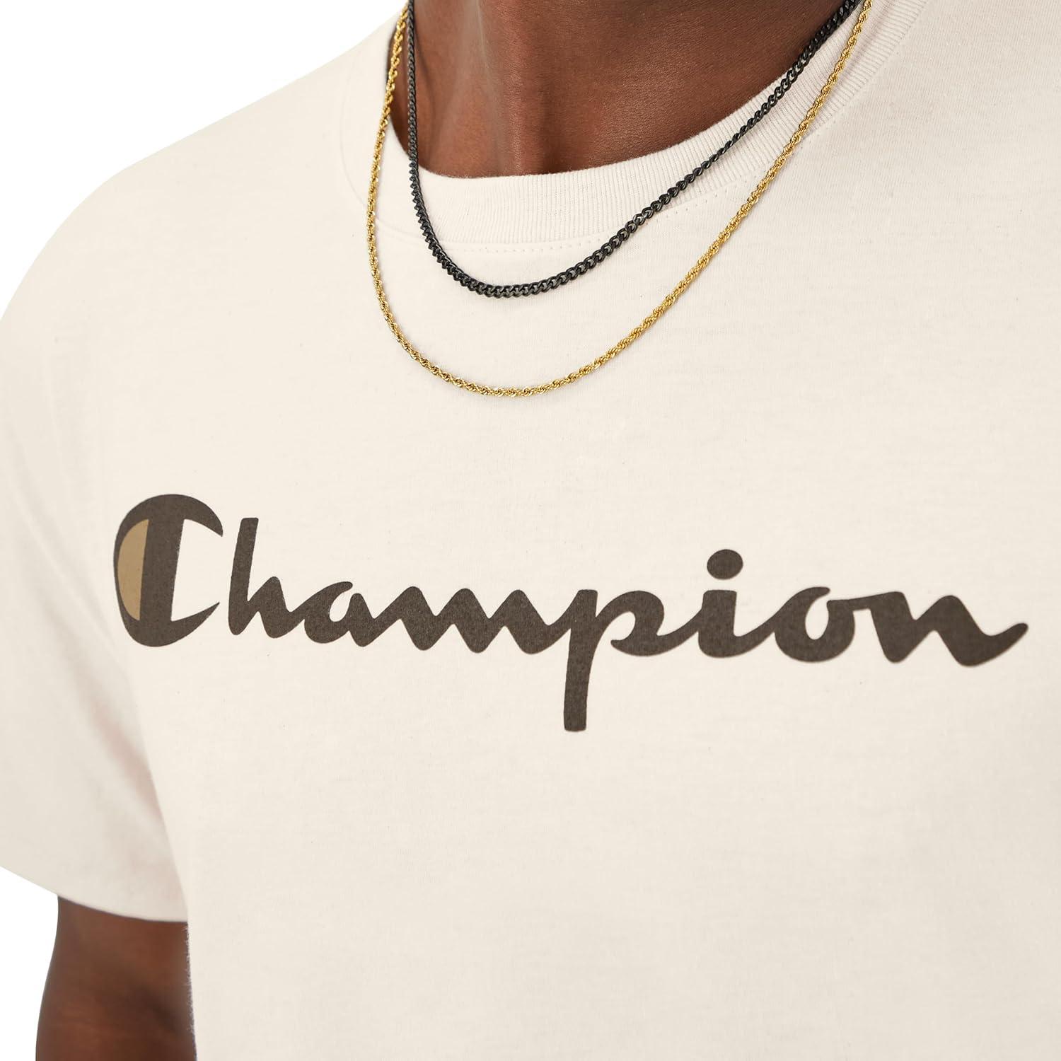 imageChampion Mens Heritage Short Sleeve Tee Mens TShirts Vintage Shirts Mens Tee Shirts GraphicsNatural Classic Script Logo