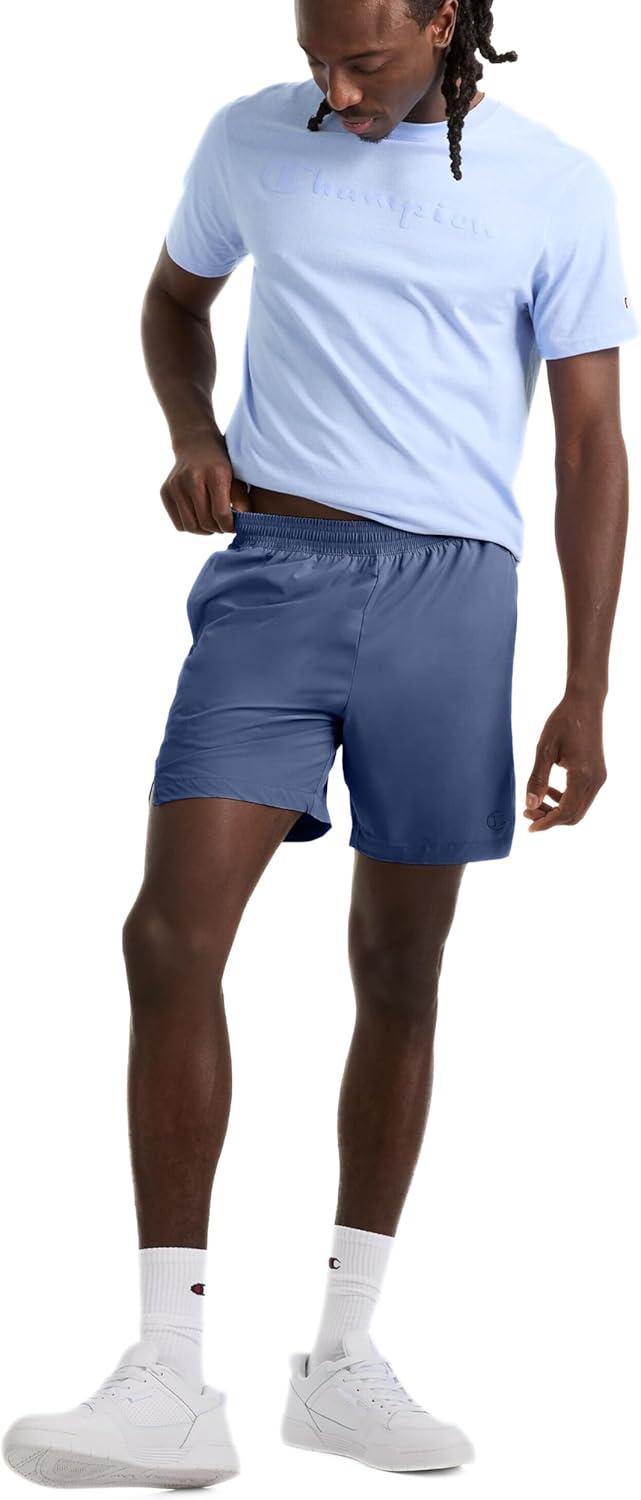 imageChampion Mens Heritage Short Sleeve Tee Mens TShirts Vintage Shirts Mens Tee Shirts GraphicsPewter Blue Tonal Script Logo