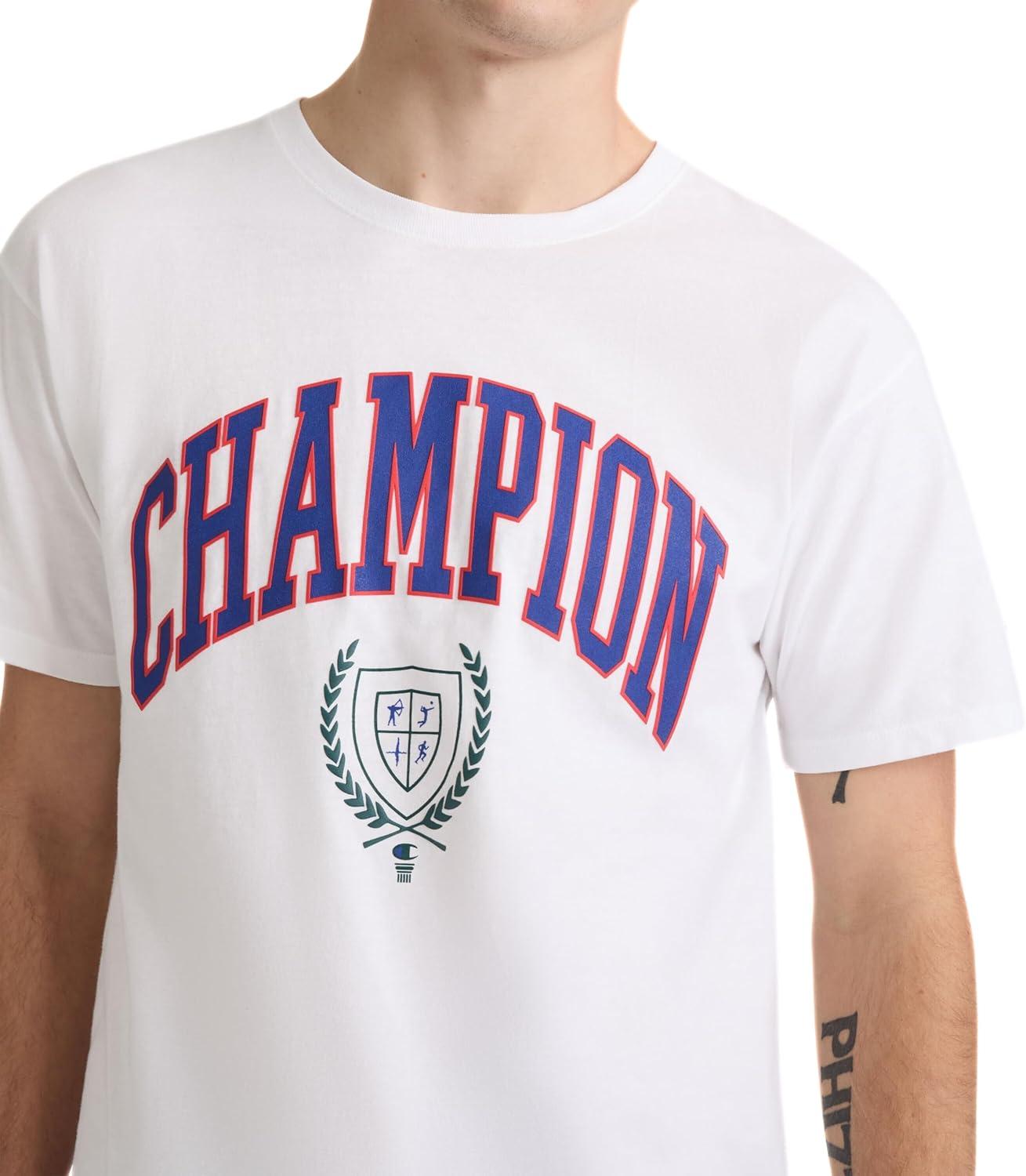 imageChampion Mens Heritage Short Sleeve Tee Mens TShirts Vintage Shirts Mens Tee Shirts GraphicsWhite Block Arch Seal