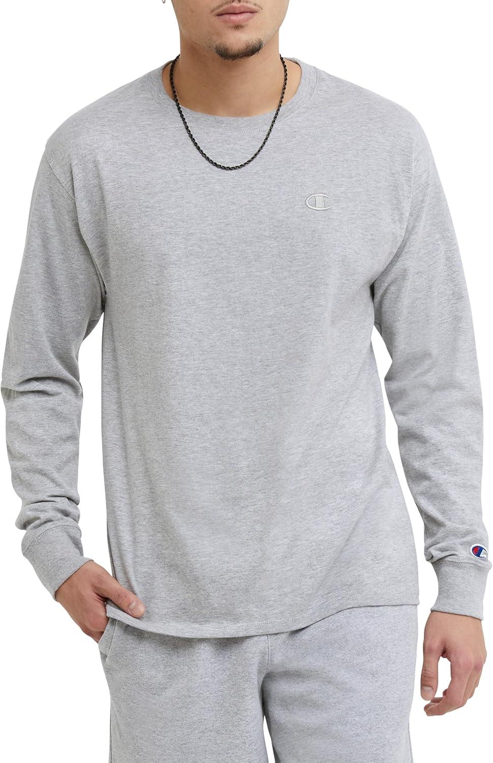 imageChampion Mens Long Sleeve Tshirt Classic Tshirt for Men Reg Or Big ampamp TallOxford Gray