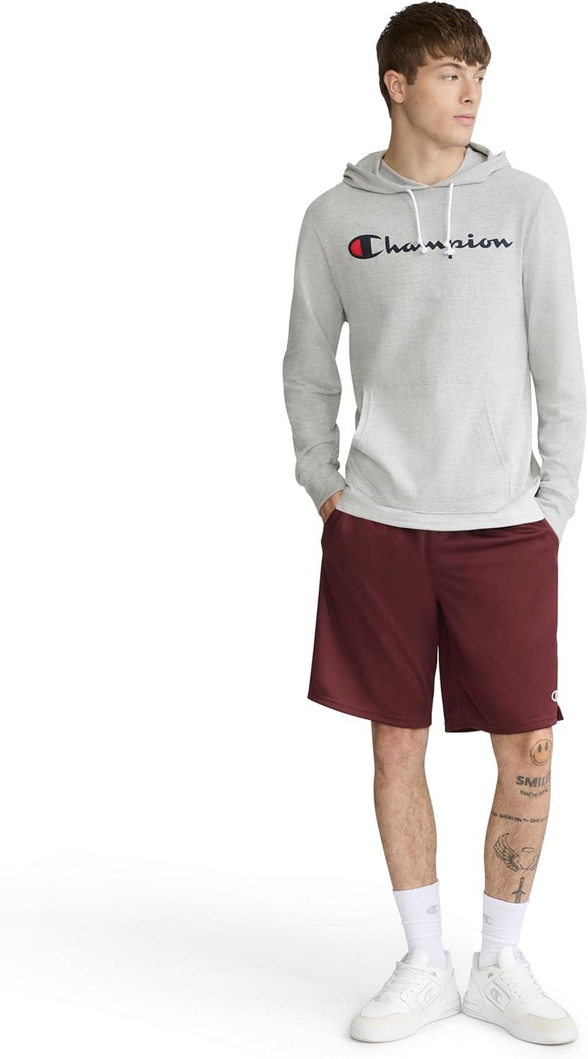 imageChampion Mens Long Sleeve Tshirt Hoodie Retired ColorsOxford Gray Classic Script Logo