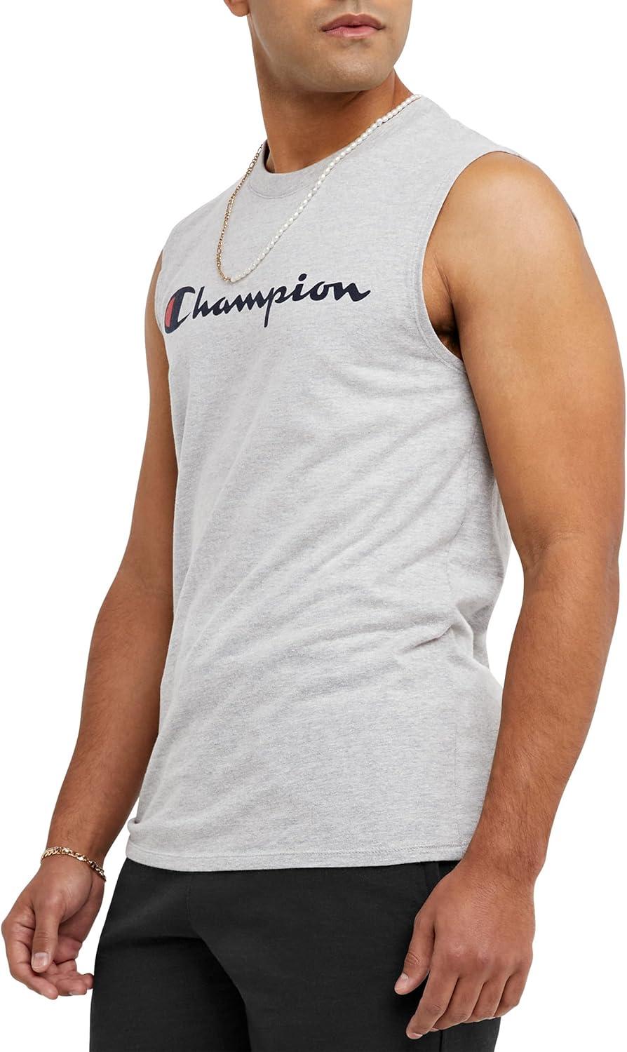 imageChampion Mens Muscle Tank Classic Graphic Muscle Tee Sleeveless Tshirt for Men Reg Or Big ampamp TallOxford Gray Classic Script Logo