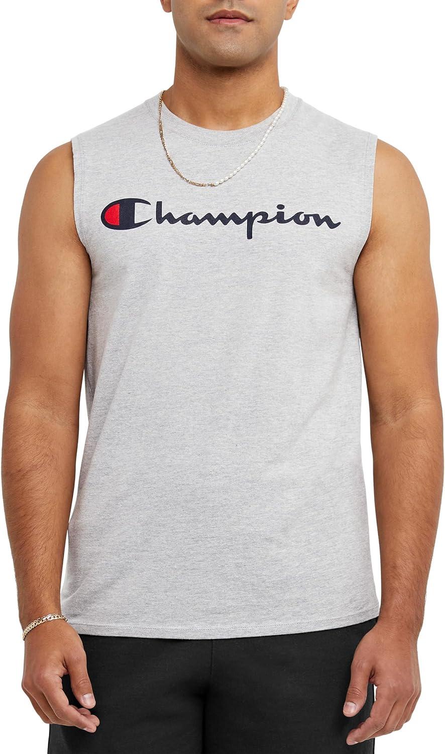imageChampion Mens Muscle Tank Classic Graphic Muscle Tee Sleeveless Tshirt for Men Reg Or Big ampamp TallOxford Gray Classic Script Logo
