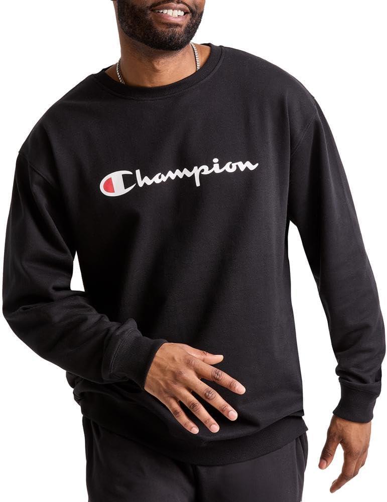 imageChampion Mens Sweatshirt Fleece Midweight Crewneck Sweatshirt Reg Or Big ampamp TallBlack Classic Script Logo