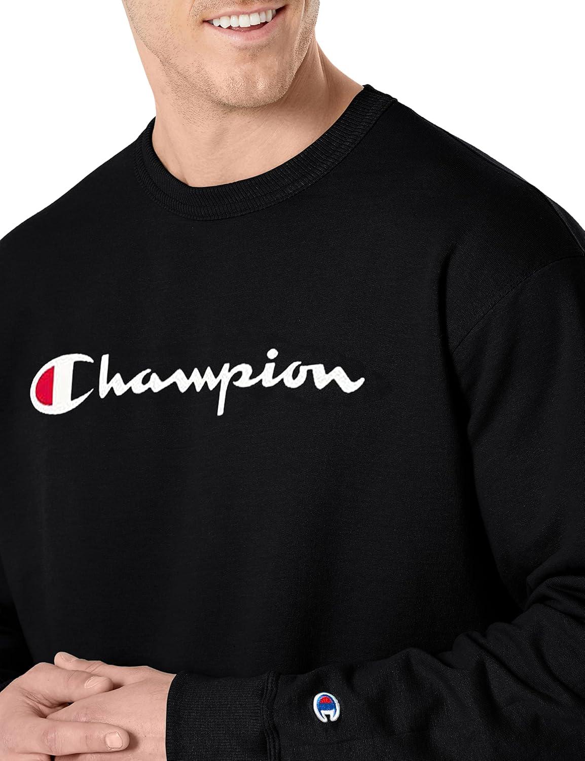 imageChampion Mens Sweatshirt Fleece Midweight Crewneck Sweatshirt Reg Or Big ampamp TallBlack Classic Script Logo