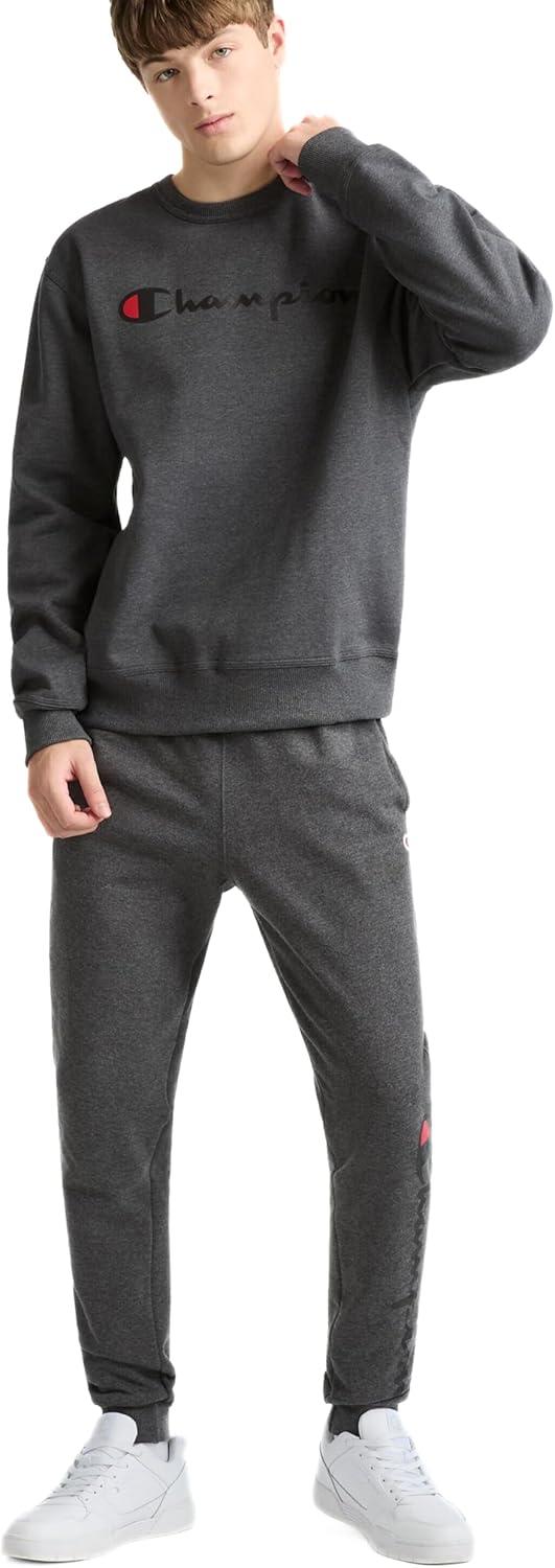 imageChampion Mens Sweatshirt Fleece Midweight Crewneck Sweatshirt Reg Or Big ampamp TallGranite Heather Classic Script Logo