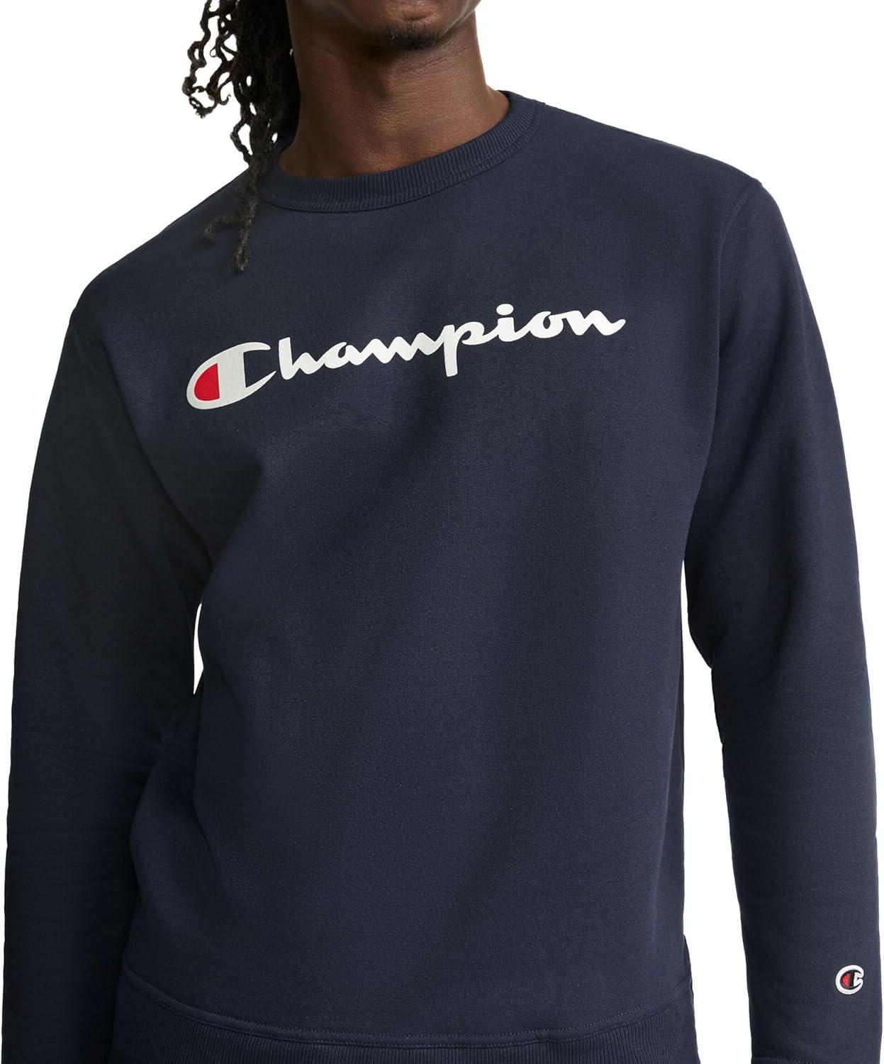 imageChampion Mens Sweatshirt Fleece Midweight Crewneck Sweatshirt Reg Or Big ampamp TallNavy Classic Script Logo