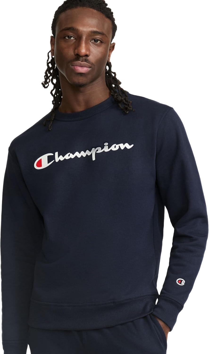 imageChampion Mens Sweatshirt Fleece Midweight Crewneck Sweatshirt Reg Or Big ampamp TallNavy Classic Script Logo