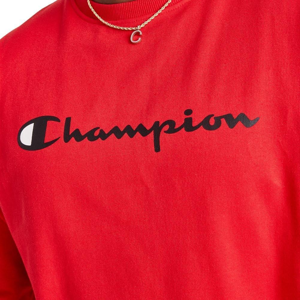 imageChampion Mens Sweatshirt Fleece Midweight Crewneck Sweatshirt Reg Or Big ampamp TallTeam Red Scarlet Classic Script Logo