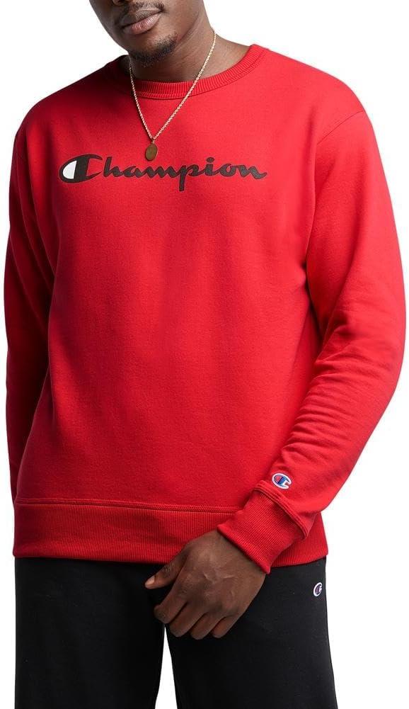 imageChampion Mens Sweatshirt Fleece Midweight Crewneck Sweatshirt Reg Or Big ampamp TallTeam Red Scarlet Classic Script Logo