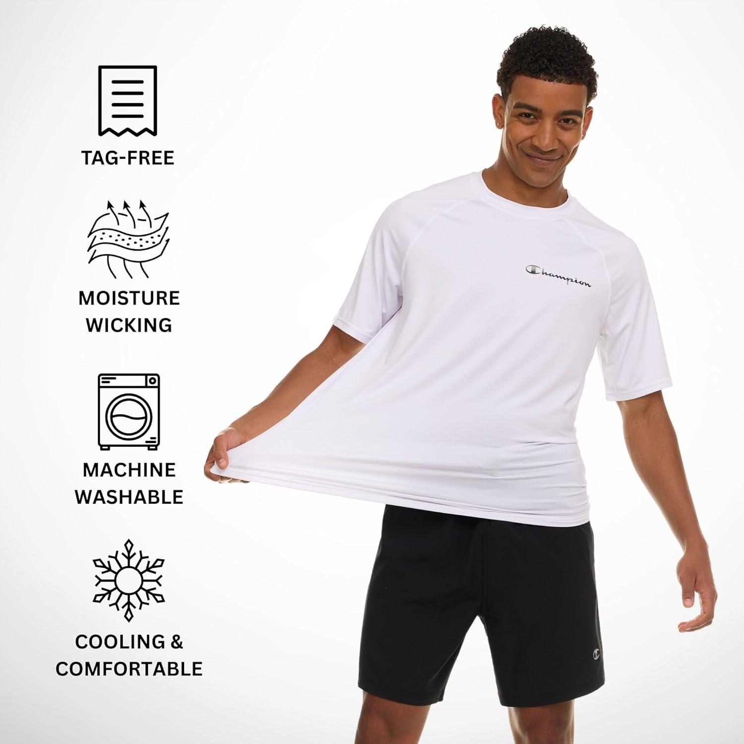 imageChampion Rash Guard for Men Short Sleeve Mens Swim Shirt Sun Shirt UPF 50 UV Protection SPF Quick Drying RashguardWhite