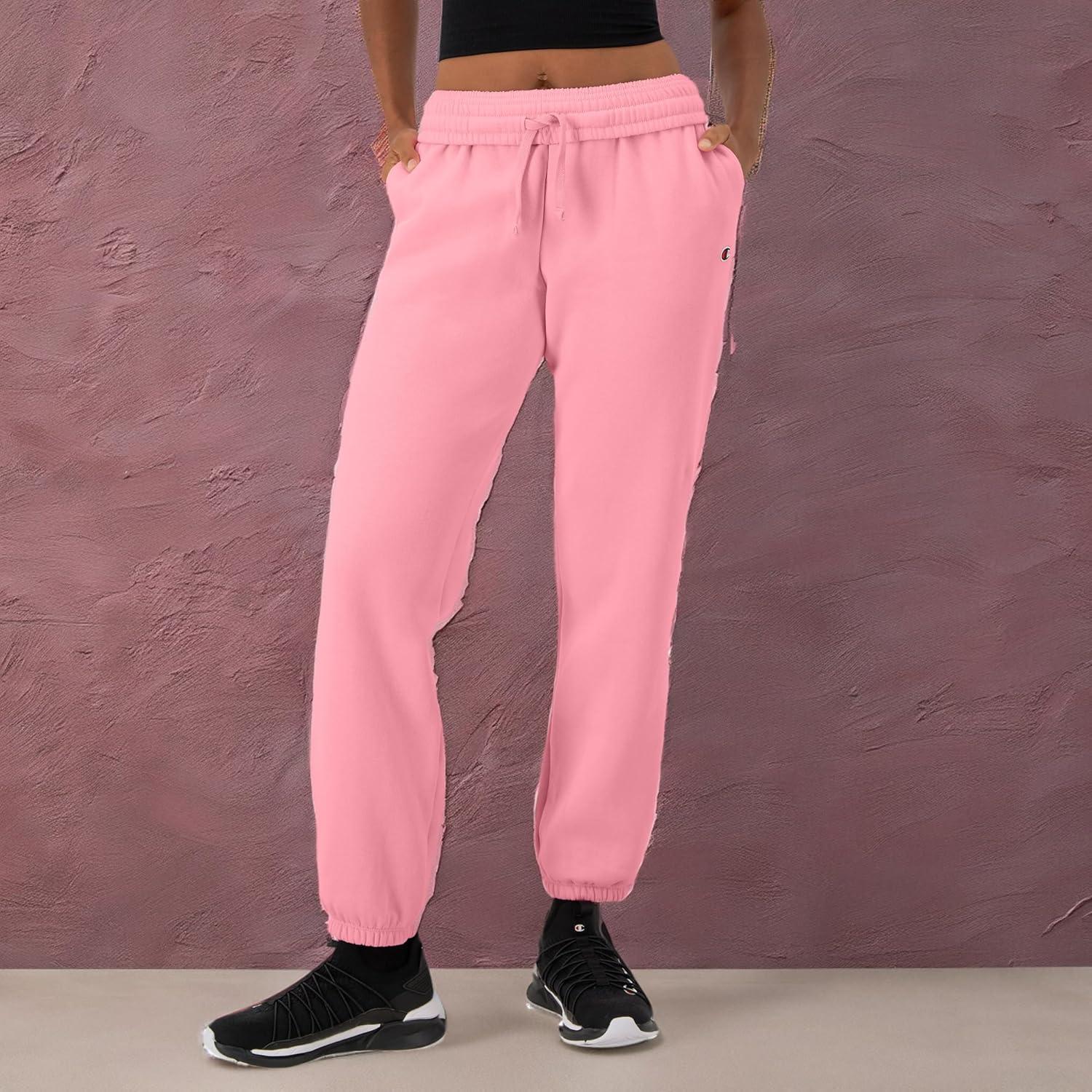imageChampion Womens CinchedBottom Fleece Sweatpants Oversized Fit MidweightMarzipan Pink