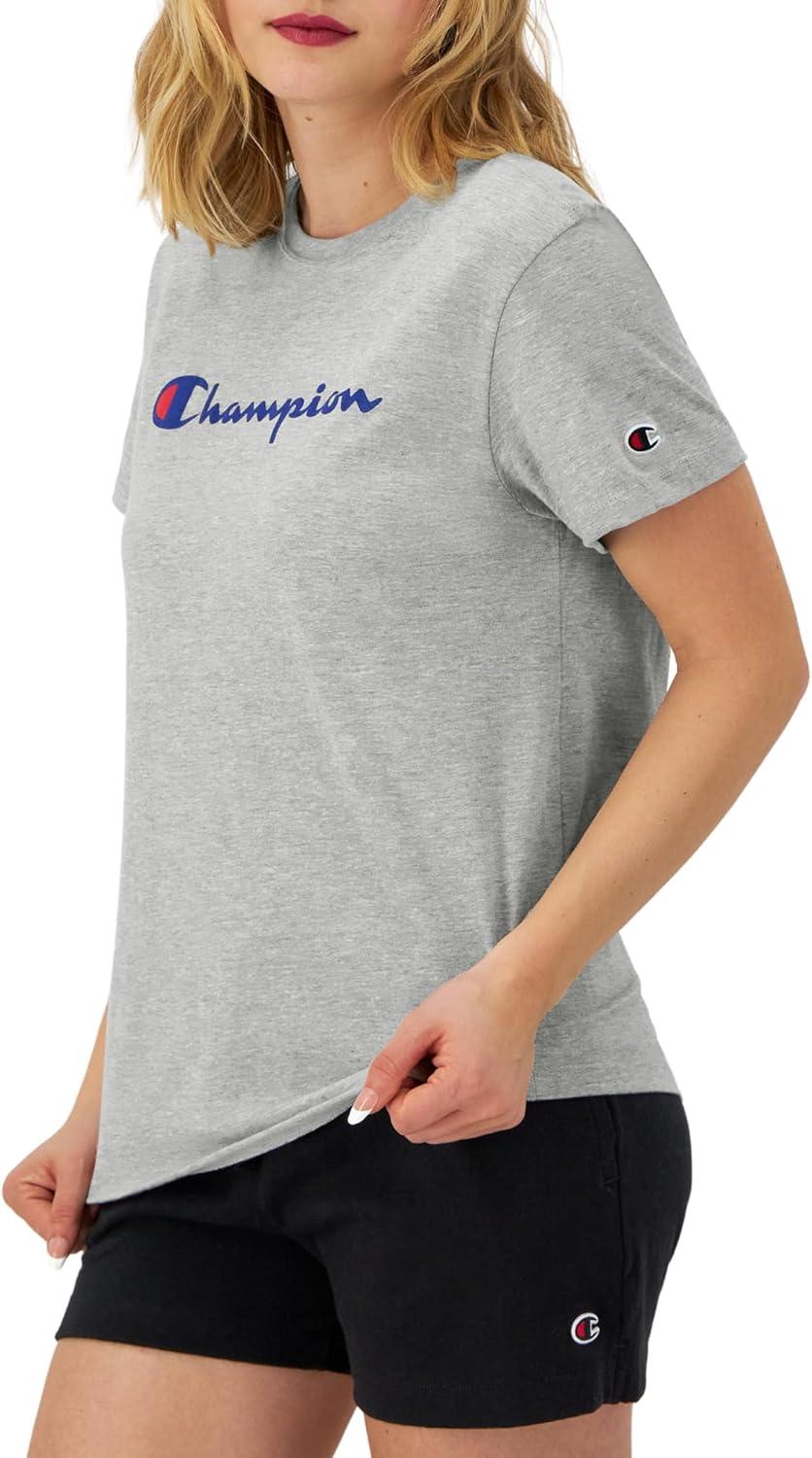 imageChampion Womens Classic Short Sleeve Graphic TShirt Standard Fit Script LogoOxford Gray Classic Script Logo