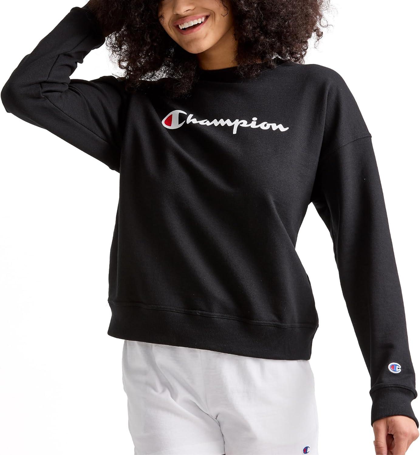 imageChampion Womens Sweatshirt Fleece Crewneck Sweatshirt Warm Sweatshirt for Women Plus Size AvailableBlack Classic Script Logo