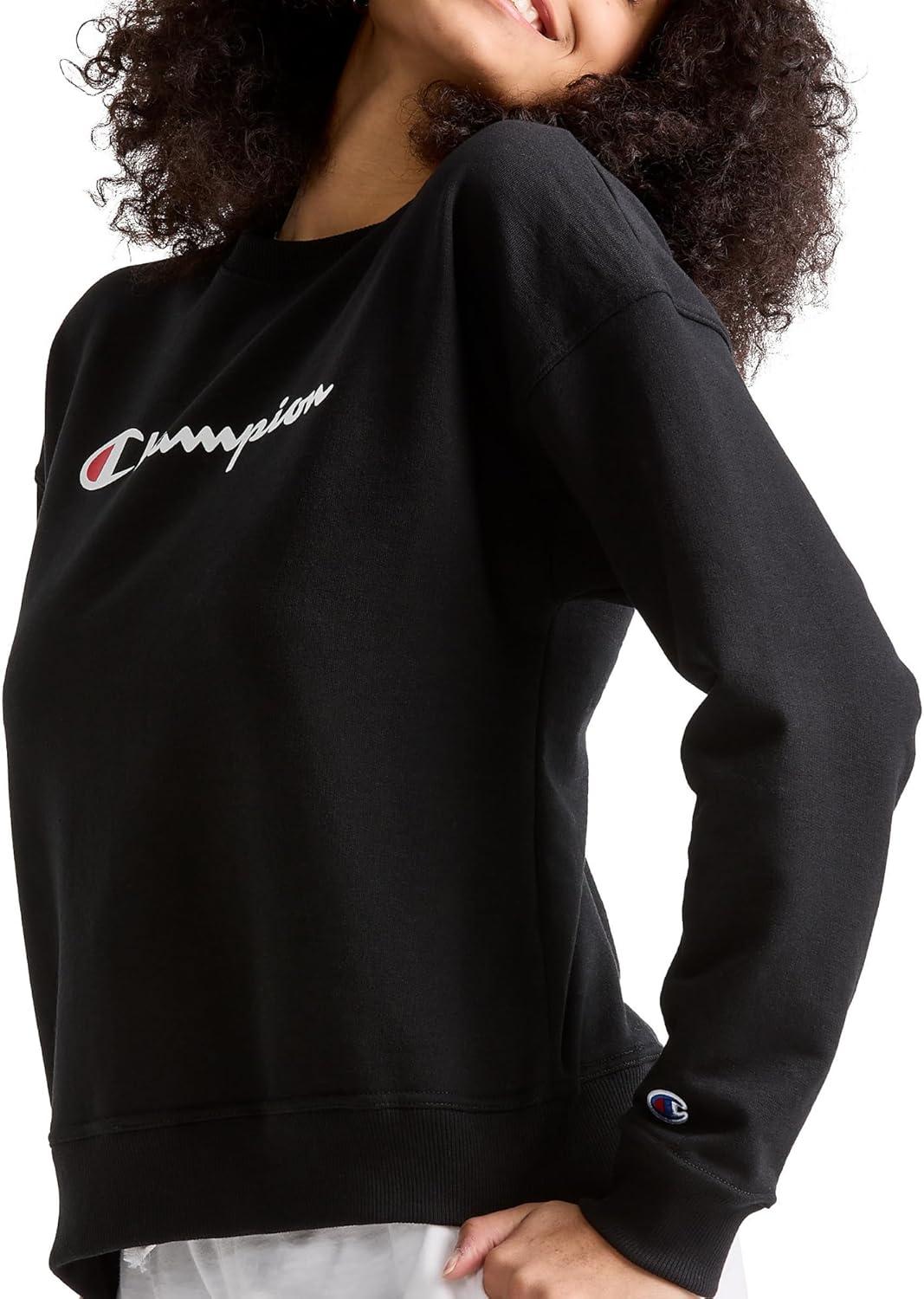 imageChampion Womens Sweatshirt Fleece Crewneck Sweatshirt Warm Sweatshirt for Women Plus Size AvailableBlack Classic Script Logo