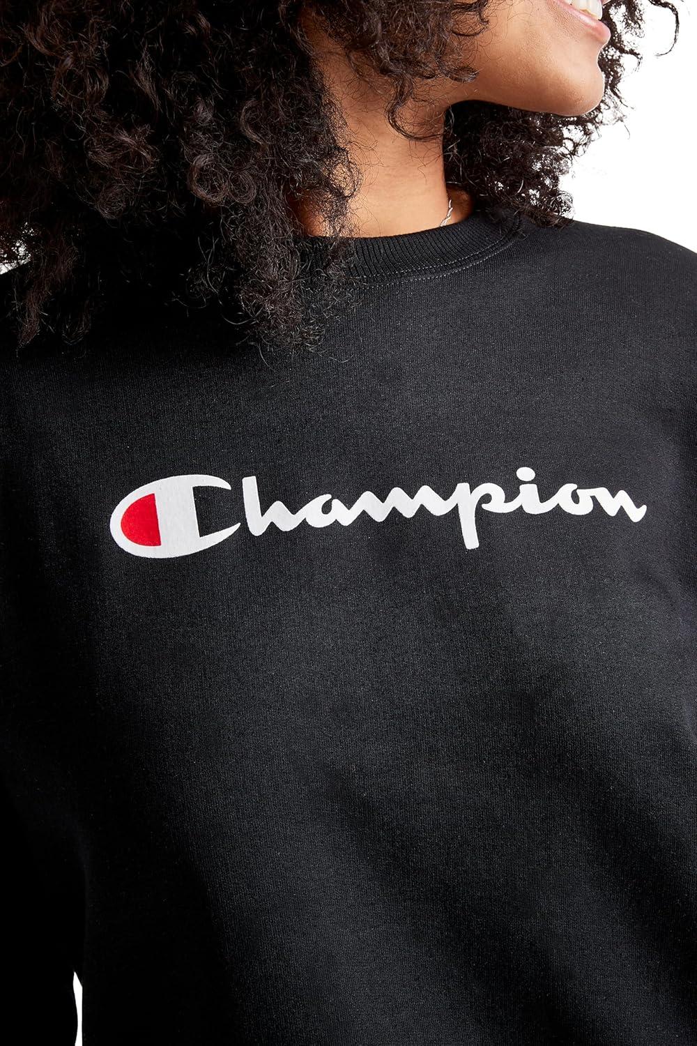 imageChampion Womens Sweatshirt Fleece Crewneck Sweatshirt Warm Sweatshirt for Women Plus Size AvailableBlack Classic Script Logo