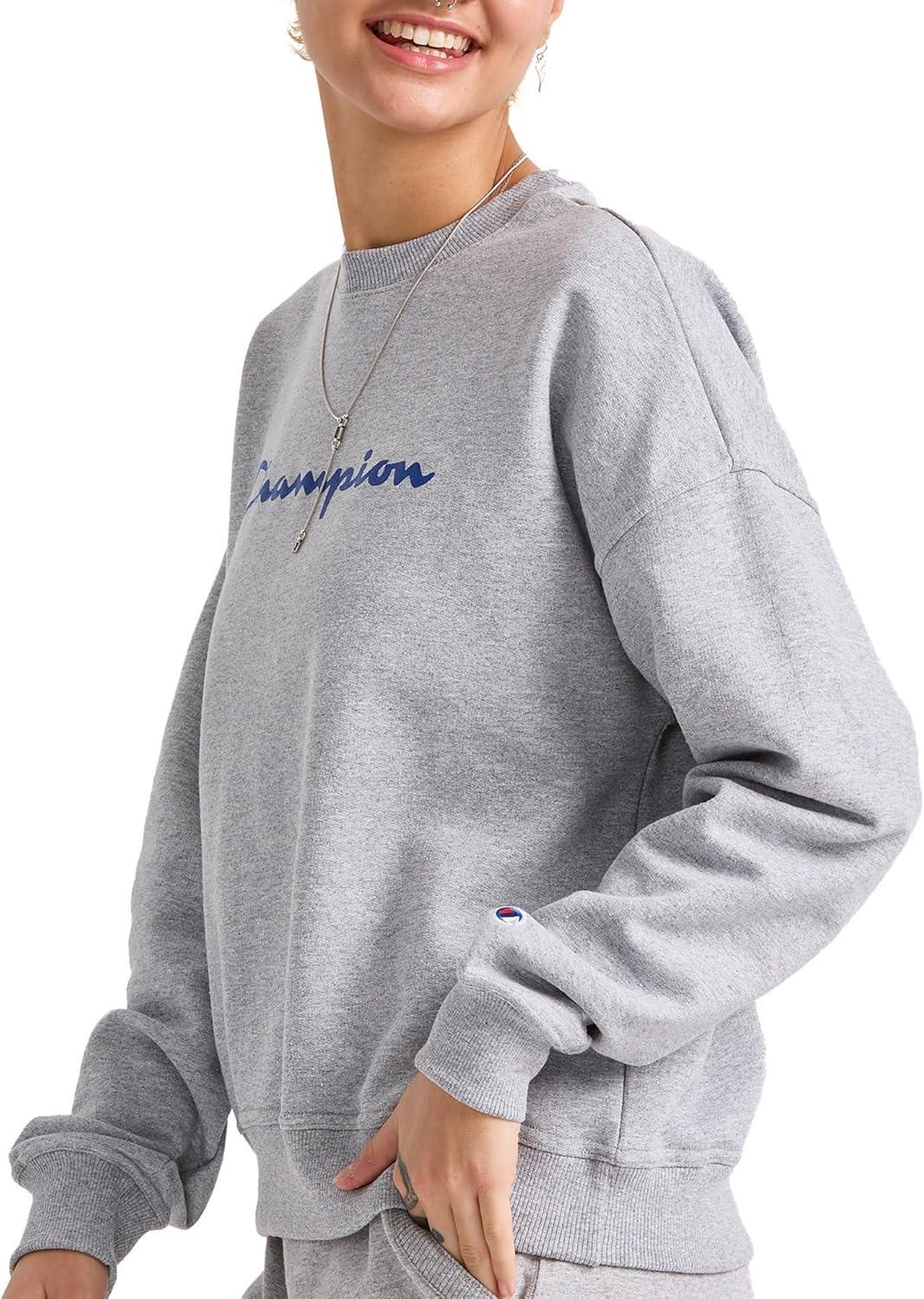 imageChampion Womens Sweatshirt Fleece Crewneck Sweatshirt Warm Sweatshirt for Women Plus Size AvailableOxford Gray Classic Script Logo