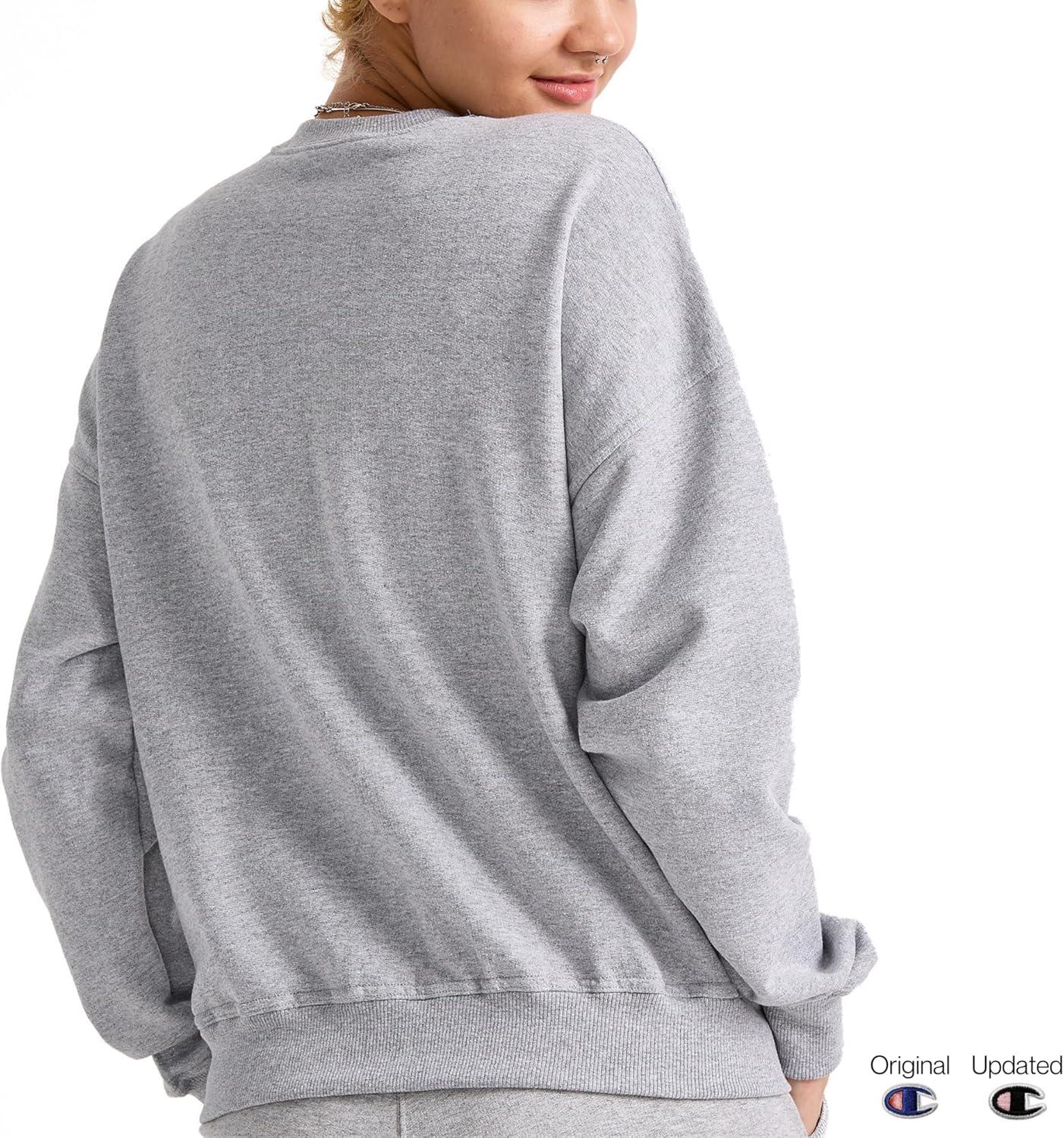 imageChampion Womens Sweatshirt Fleece Crewneck Sweatshirt Warm Sweatshirt for Women Plus Size AvailableOxford Gray Classic Script Logo