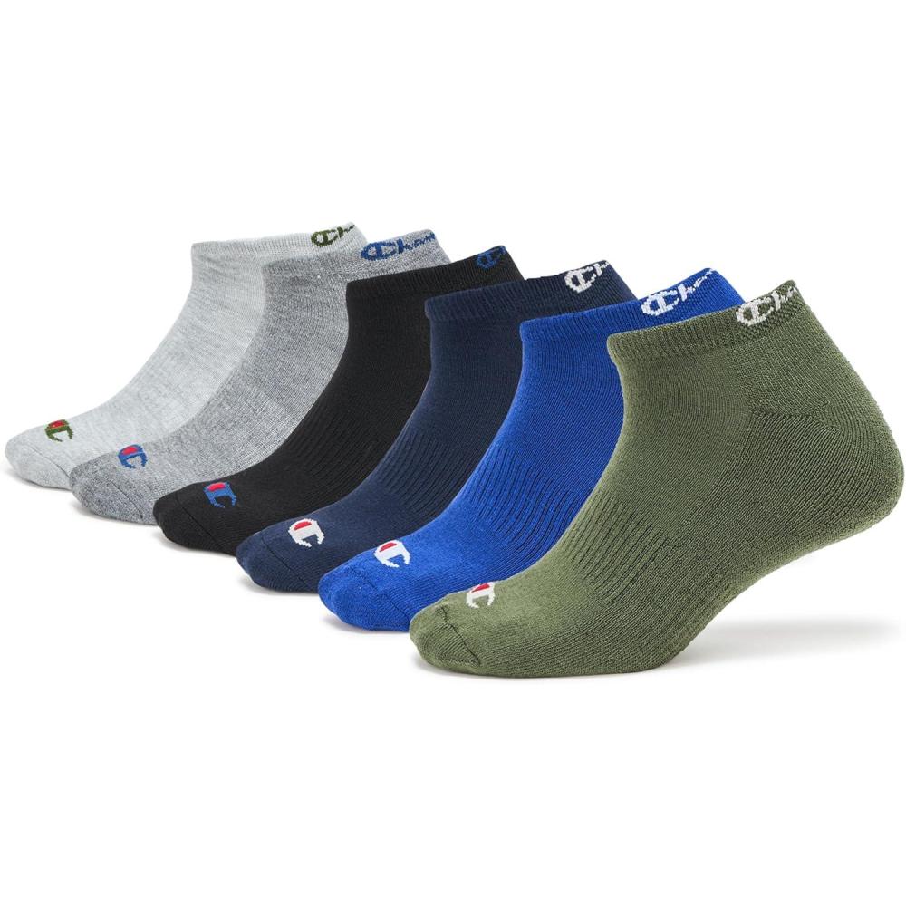 imageChampion Mens 6Pack Low Cut SocksGreen Assorted