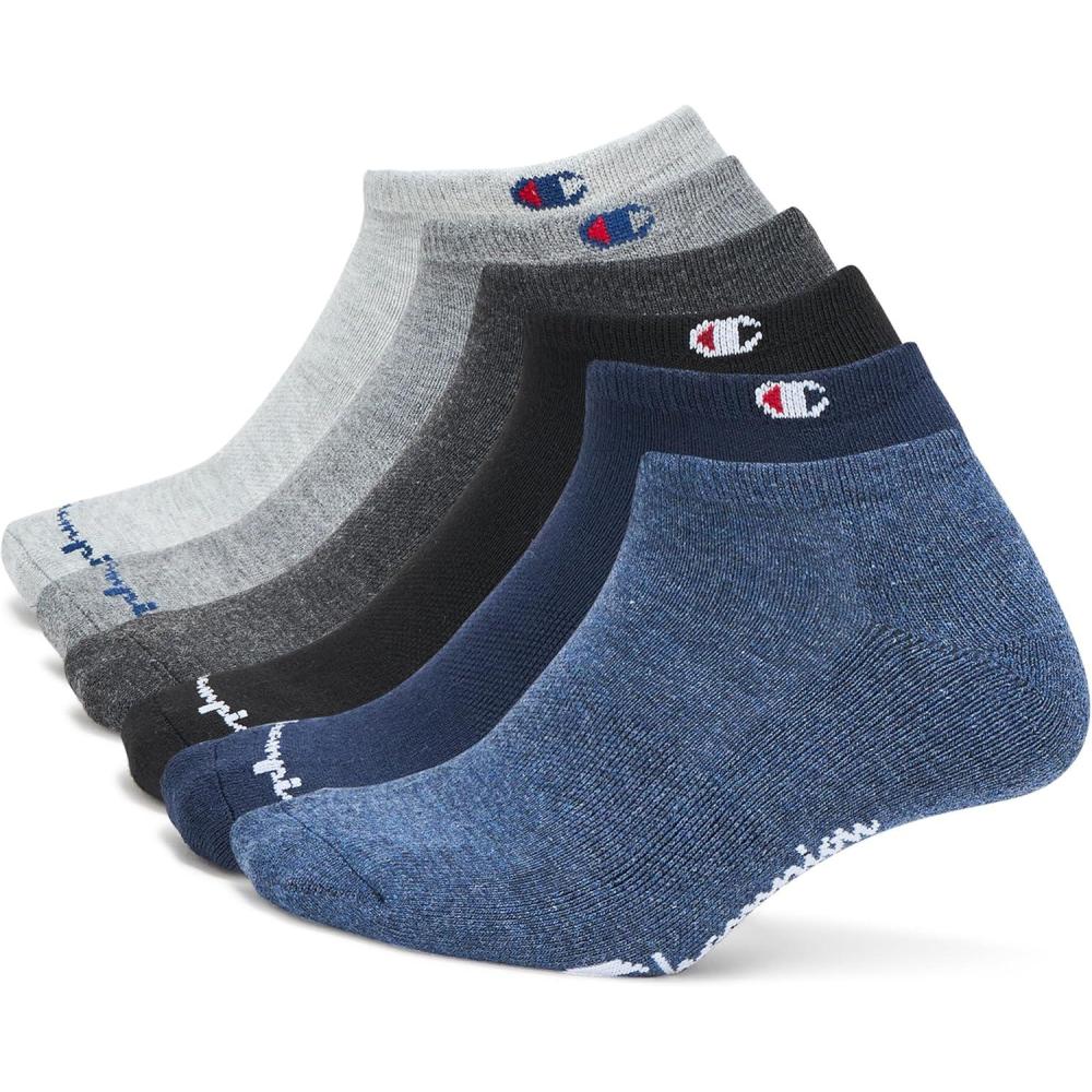 imageChampion Mens 6Pack Low Cut SocksGrey Multi Stripe