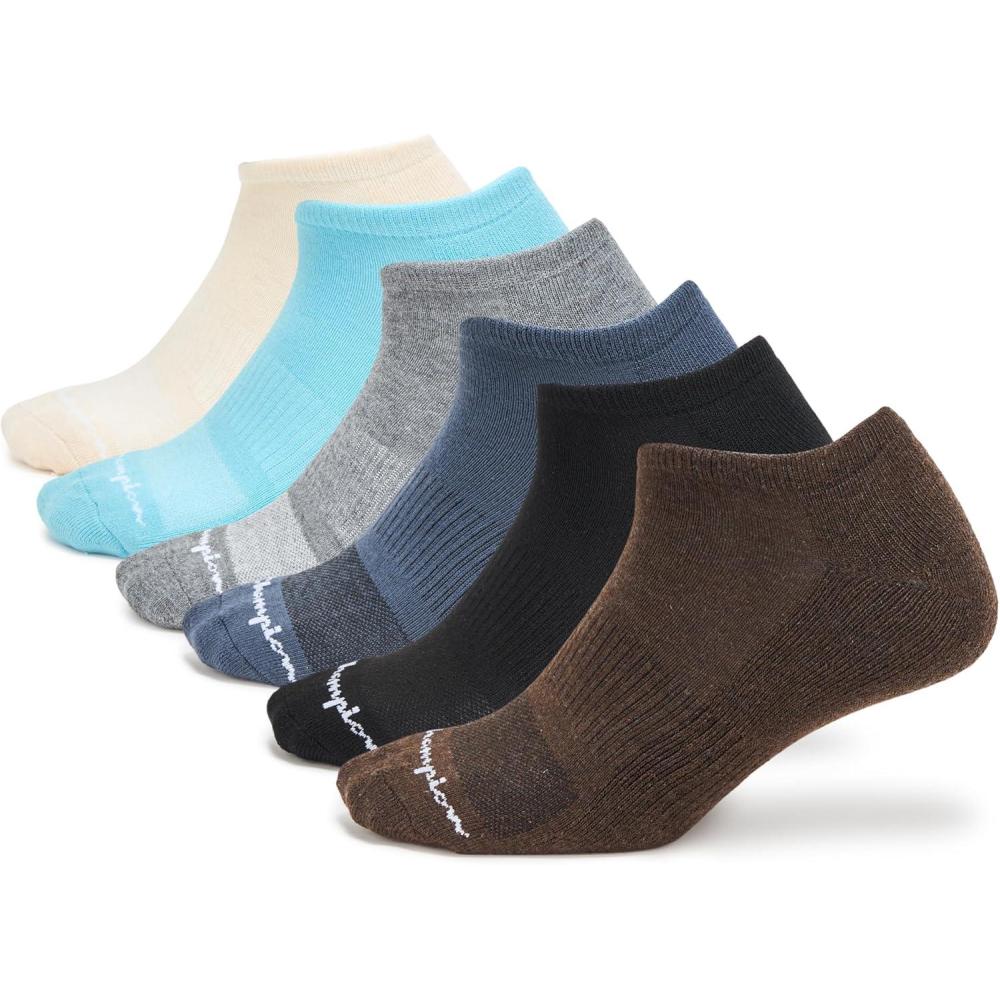 imageChampion Mens 6Pack Low Cut SocksTanBlack Multi