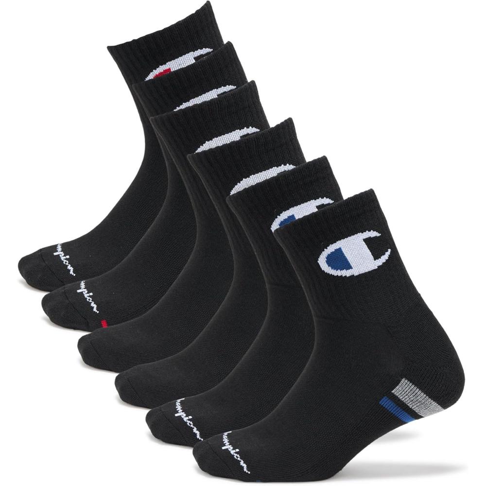 imageChampion Mens Ankle Socks 6PackHigh Quarter Black Cuff Logo