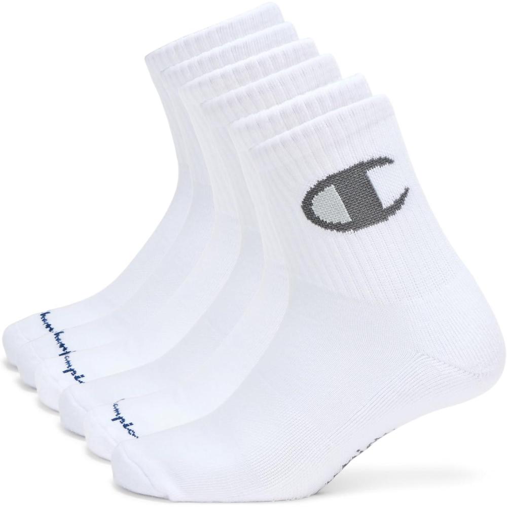 imageChampion Mens Ankle Socks 6PackHigh Quarter White Cuff Logo