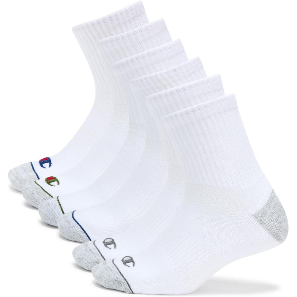 imageChampion Mens Ankle Socks 6PackHigh Quarter White HeelToe