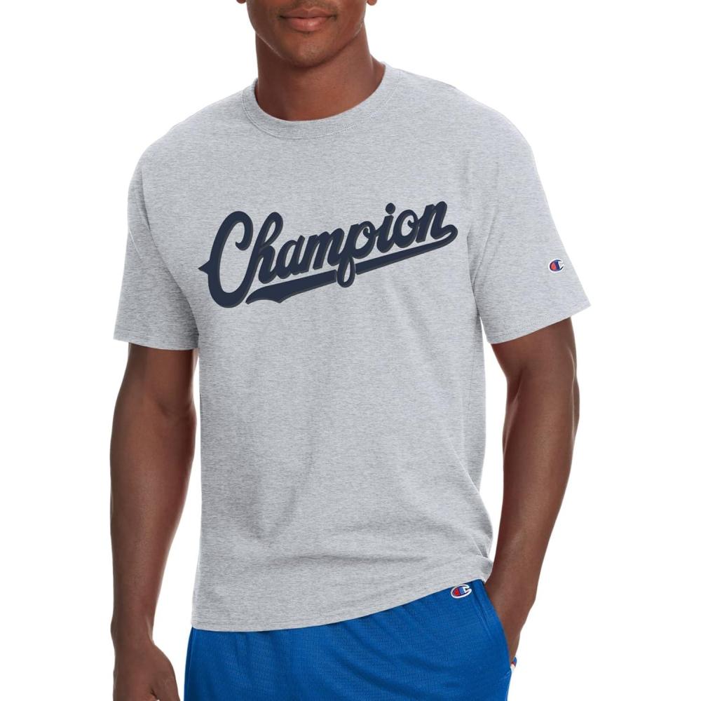 imageChampion Mens Classic Graphic Short Sleeve TShirt Script Logo Reg Or Big ampamp TallLight Steely07032