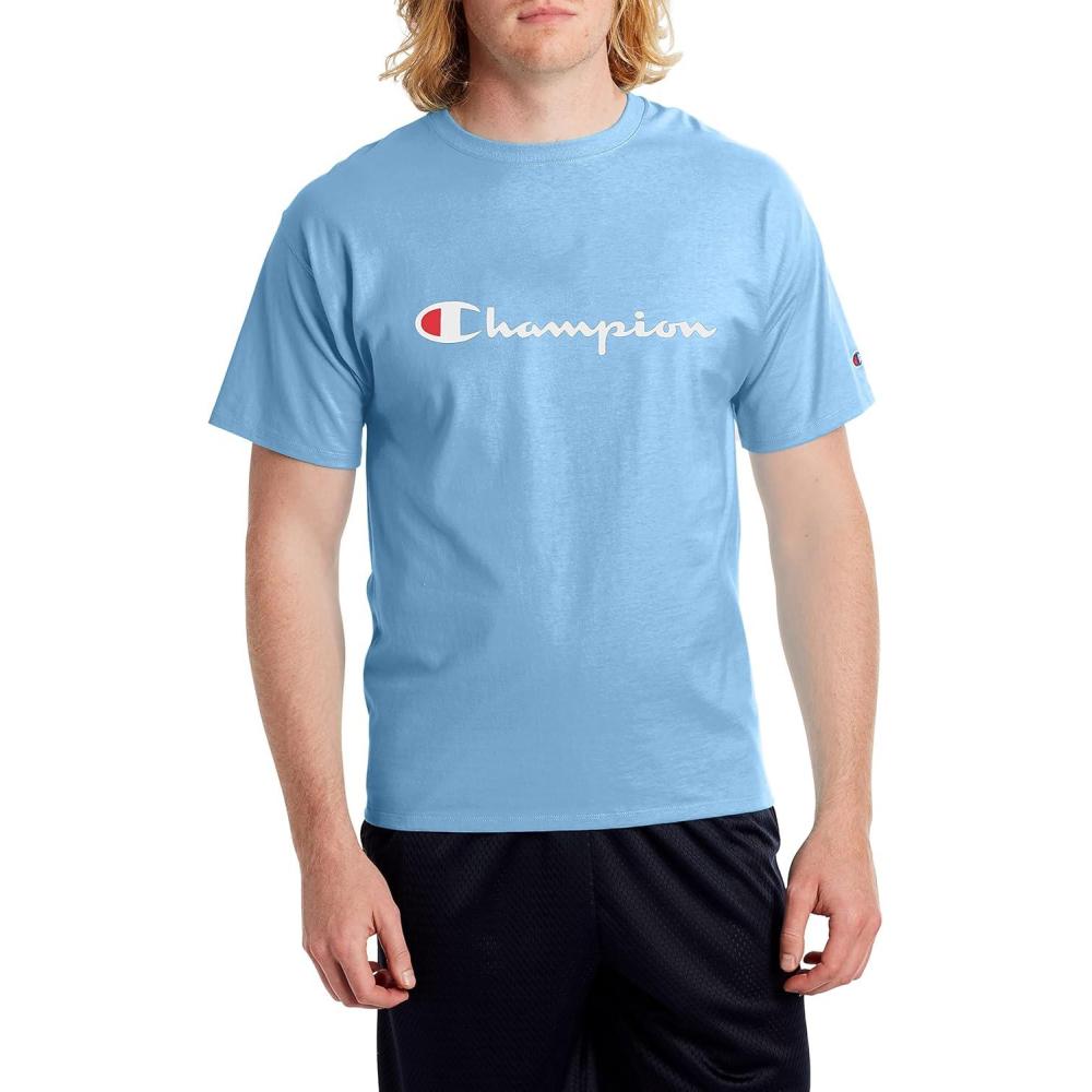 imageChampion Mens Classic Graphic Short Sleeve TShirt Script Logo Reg Or Big ampamp TallSwiss Blue Classic Script Logo