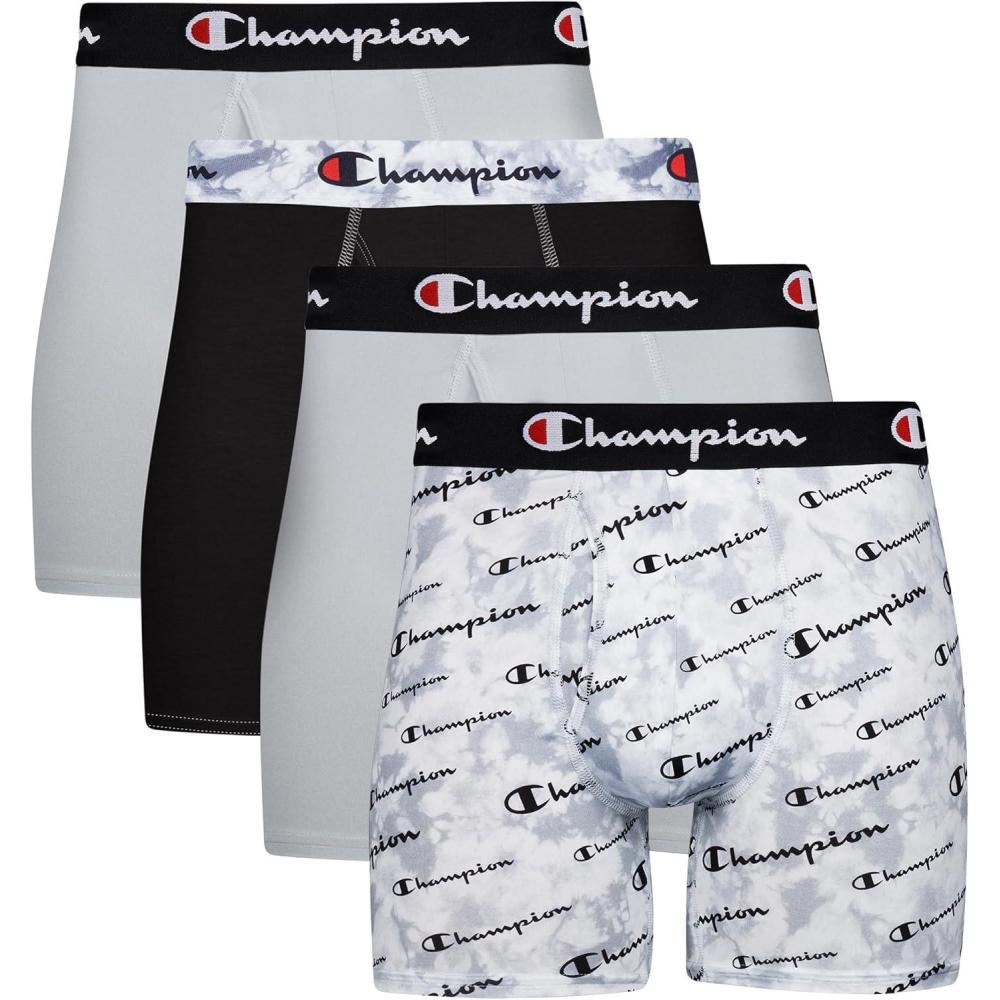 imageChampion Mens Everyday Active Lightweight Stretch Boxer Briefs with Fly  4 PackBlackGrey  4 Pack