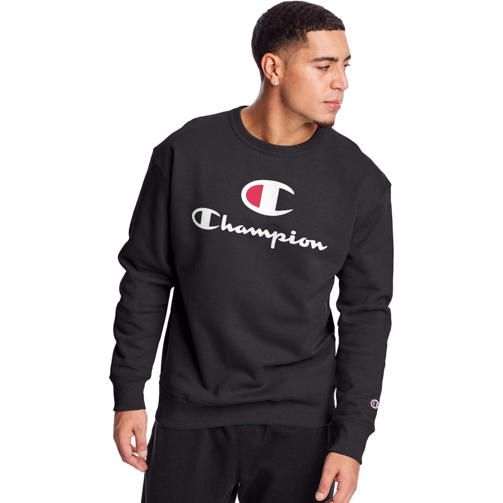 imageChampion Mens Fleece Midweight Crewneck Sweatshirt Reg Or Big ampamp TallBlack Double Logo
