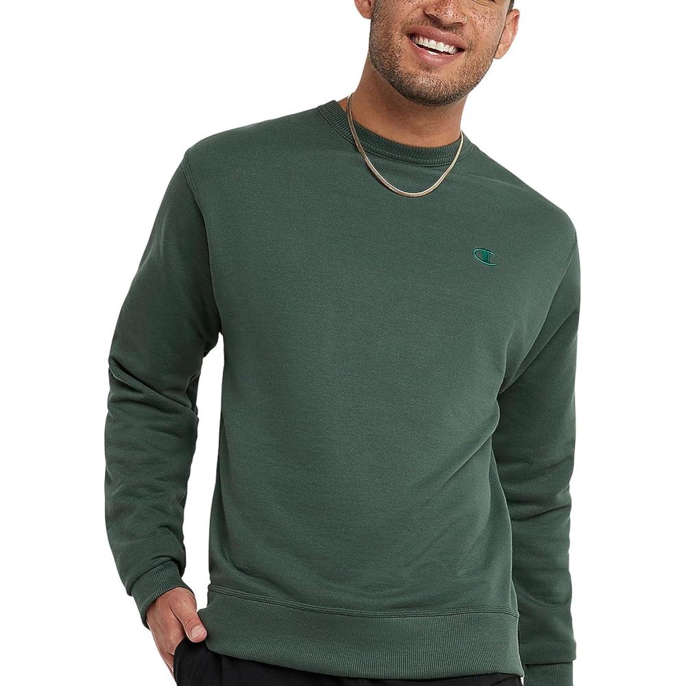 imageChampion Mens Fleece Midweight Crewneck Sweatshirt Reg Or Big ampamp TallDark Green C Logo