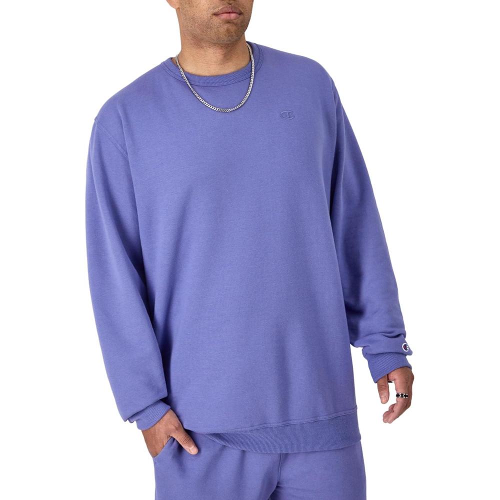 imageChampion Mens Fleece Midweight Crewneck Sweatshirt Reg Or Big ampamp TallStone Crush Blue C Logo