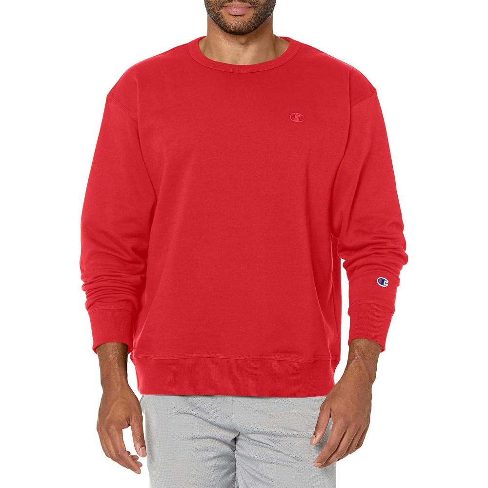 imageChampion Mens Fleece Midweight Crewneck Sweatshirt Reg Or Big ampamp TallTeam Red Scarlet  C Logo