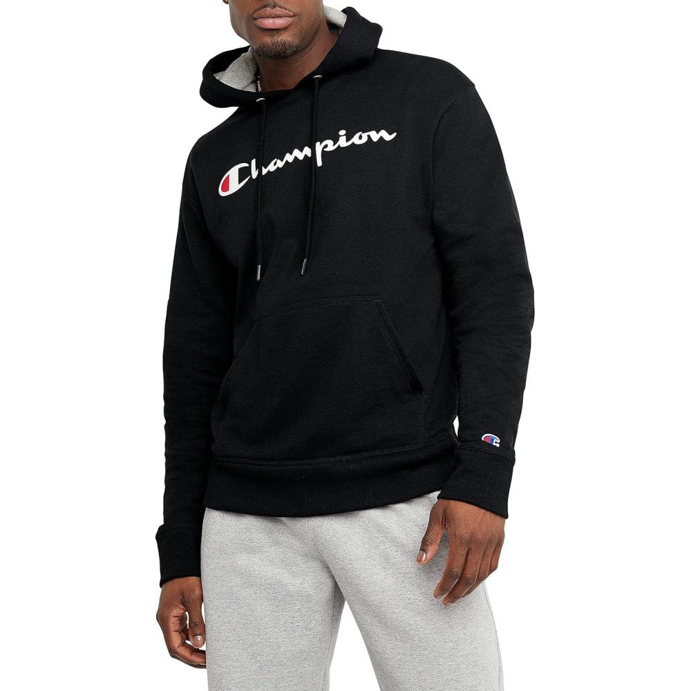 imageChampion Mens Fleece Script Logo Hoodie Reg Or Big ampamp TallBlack Classic Script Logo