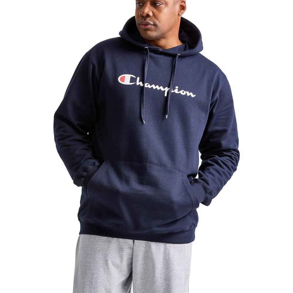 imageChampion Mens Fleece Script Logo Hoodie Reg Or Big ampamp TallNavy Classic Script Logo