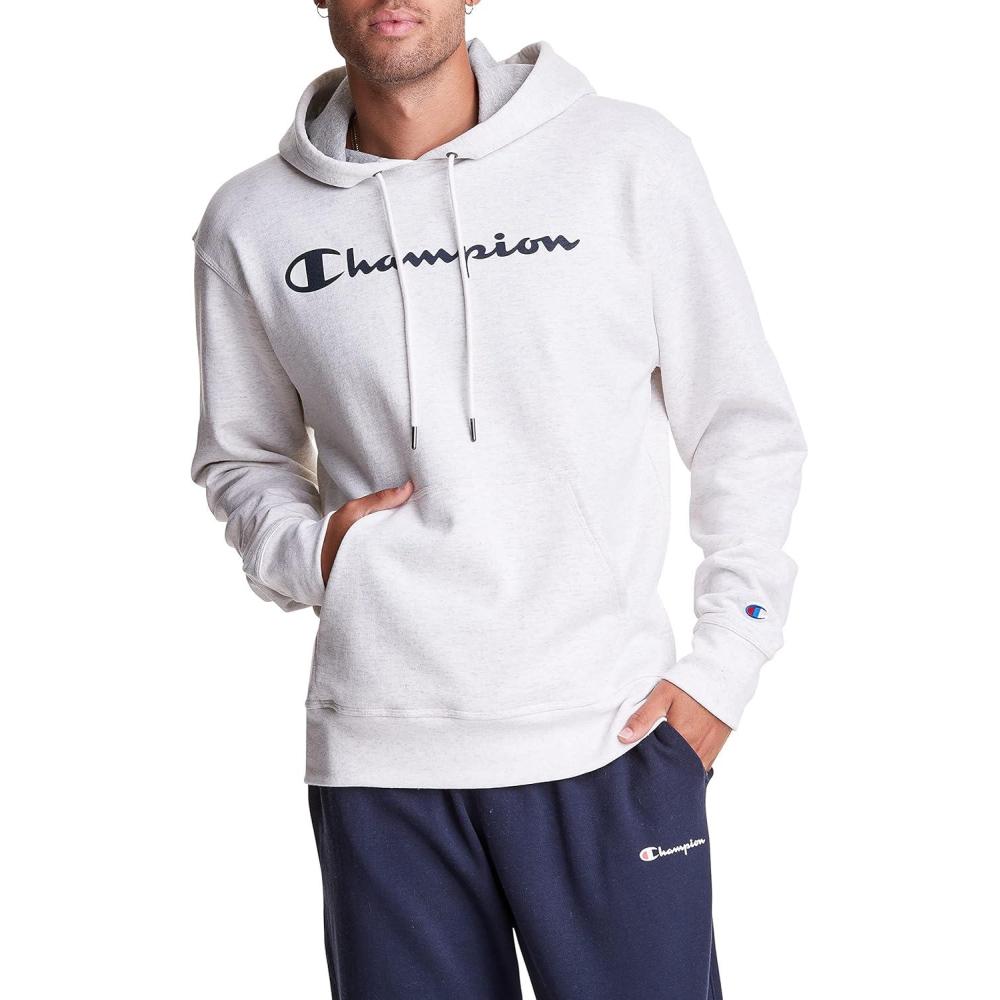 imageChampion Mens Fleece Script Logo Hoodie Reg Or Big ampamp TallOatmeal Heather Classic Script Logo