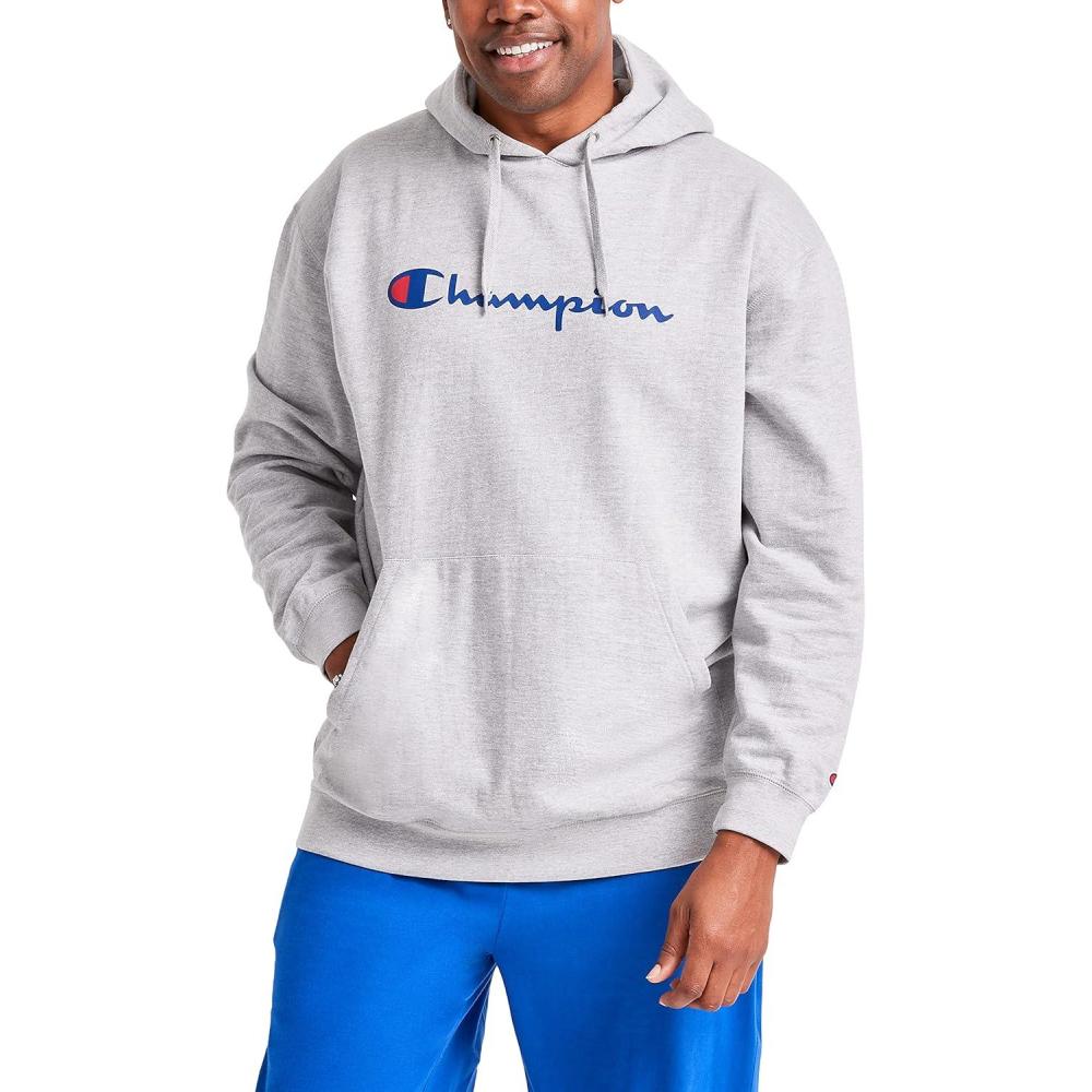 imageChampion Mens Fleece Script Logo Hoodie Reg Or Big ampamp TallOxford Gray Classic Script Logo