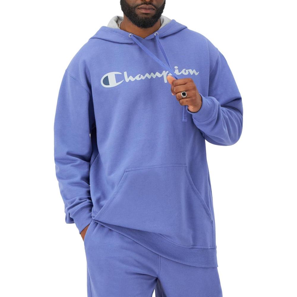 imageChampion Mens Fleece Script Logo Hoodie Reg Or Big ampamp TallStone Crush Blue Classic Script Logo