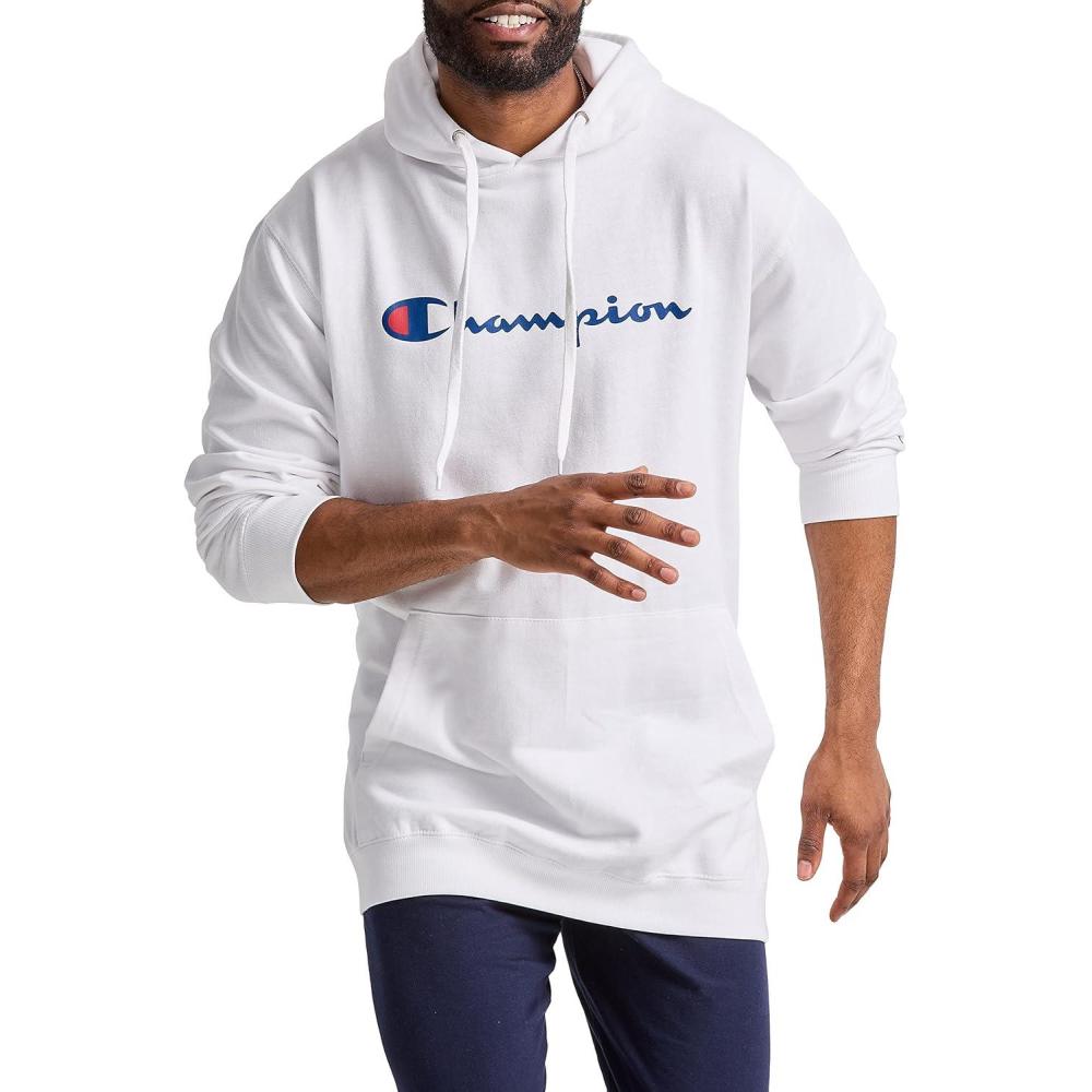 imageChampion Mens Fleece Script Logo Hoodie Reg Or Big ampamp TallWhite Classic Script Logo