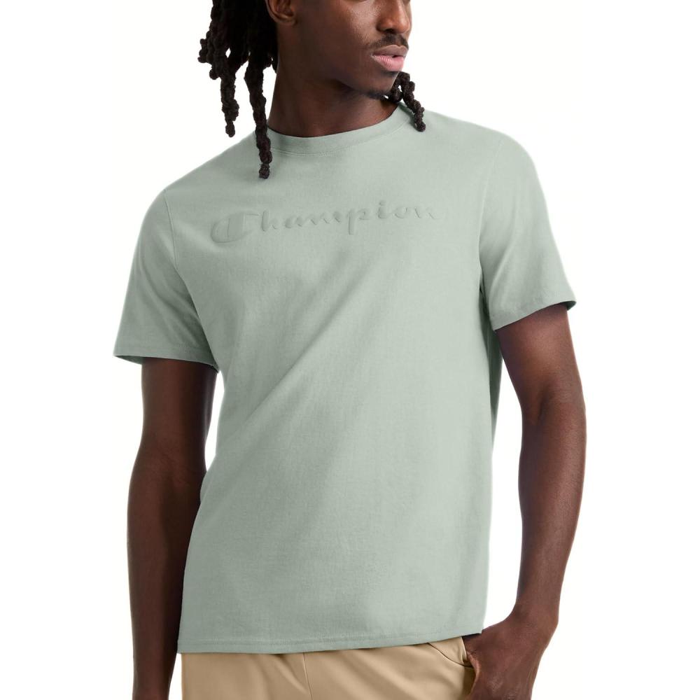 imageChampion Mens Heritage Short Sleeve Tee Mens TShirts Vintage Shirts Mens Tee Shirts GraphicsClever Sage  Tonal Script Logo