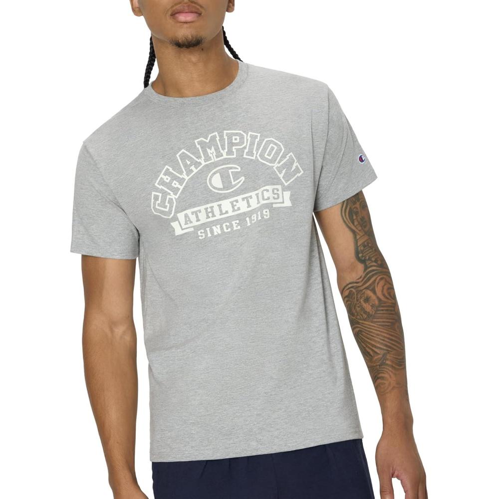 imageChampion Mens Heritage Short Sleeve Tee Mens TShirts Vintage Shirts Mens Tee Shirts GraphicsOxford Gray Champion Athletics