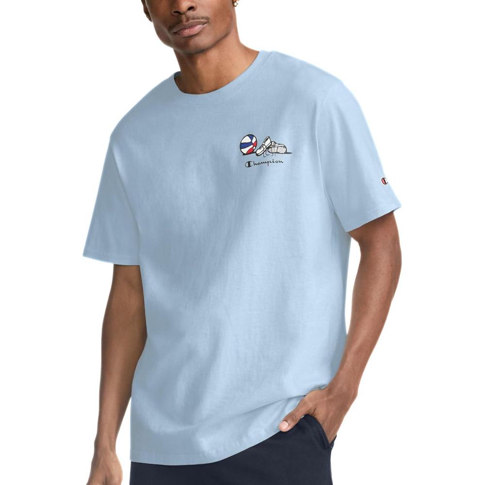 imageChampion Mens Heritage Short Sleeve Tee Mens TShirts Vintage Shirts Mens Tee Shirts GraphicsSpring Sky Blue  Cooked in the Usa