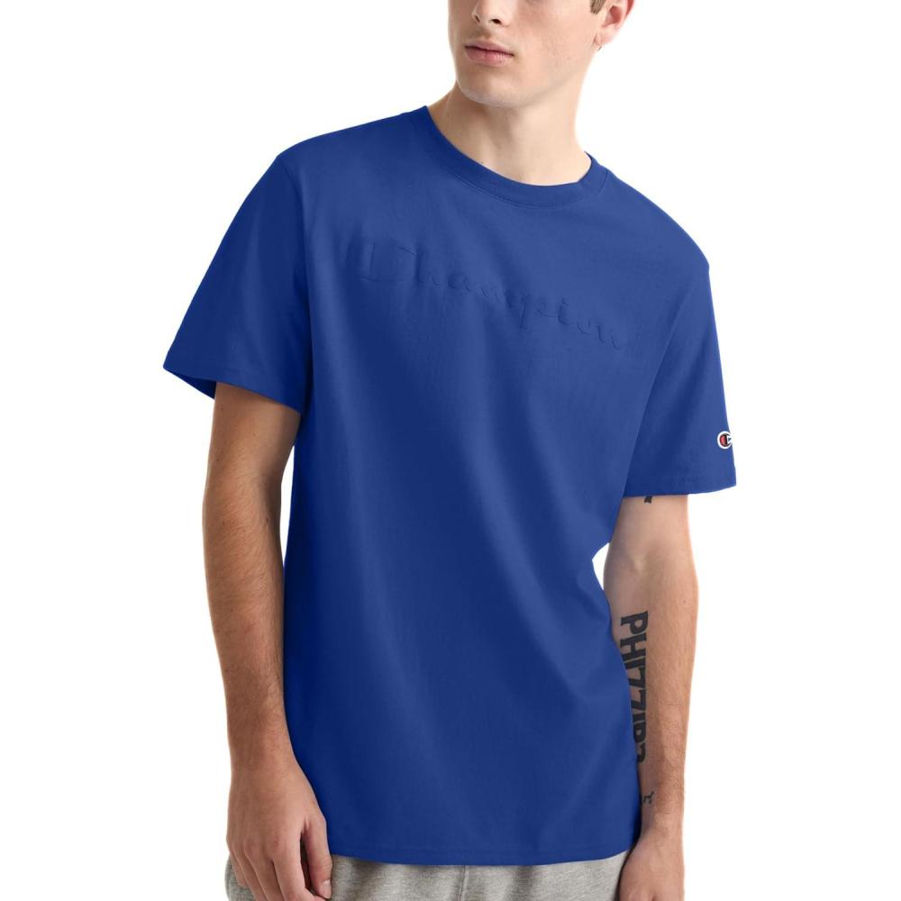 imageChampion Mens Heritage Short Sleeve Tee Mens TShirts Vintage Shirts Mens Tee Shirts GraphicsSurf the Web  Tonal Script Logo