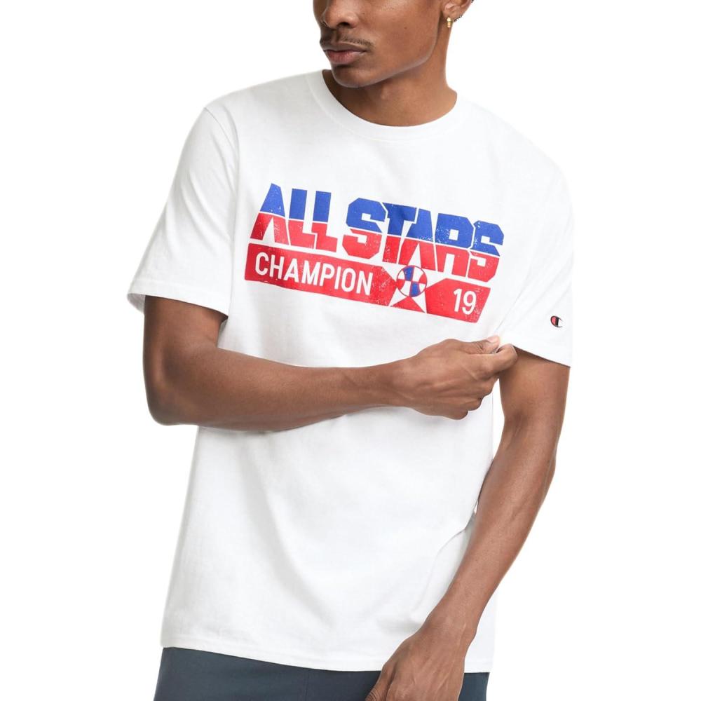imageChampion Mens Heritage Short Sleeve Tee Mens TShirts Vintage Shirts Mens Tee Shirts GraphicsWhite Allstars
