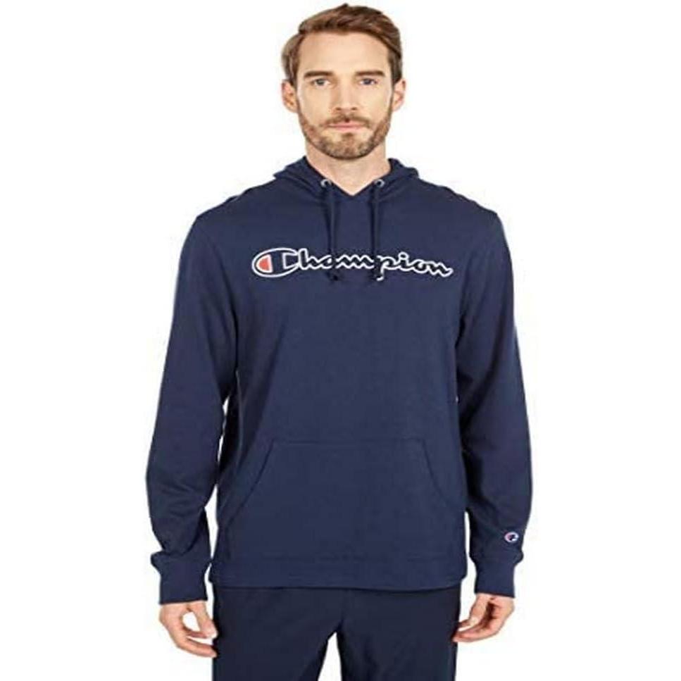 imageChampion Mens Long Sleeve Tshirt Hoodie Retired ColorsNavy Script Outline