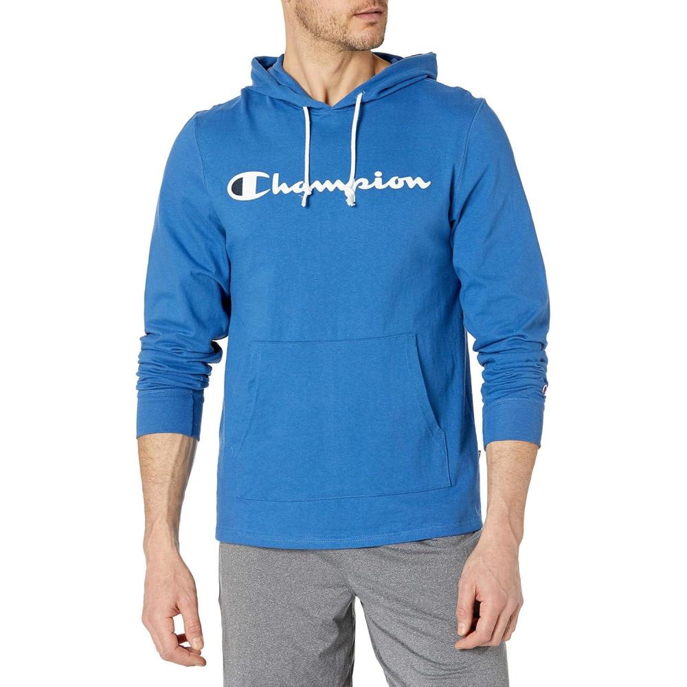 imageChampion Mens Long Sleeve Tshirt Hoodie Retired ColorsShield Blue Script